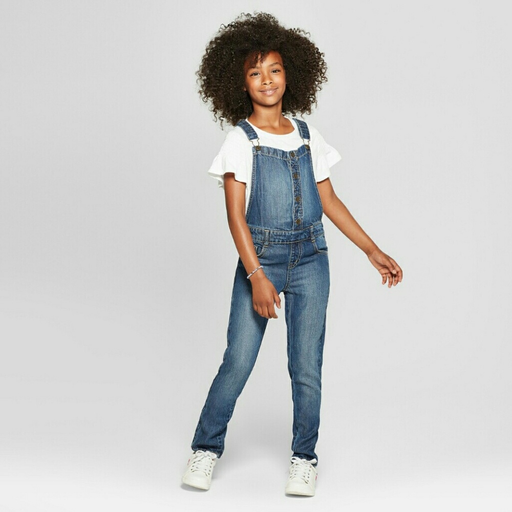 NWT Cat and Jack Girls Medium Wash Denim Overalls